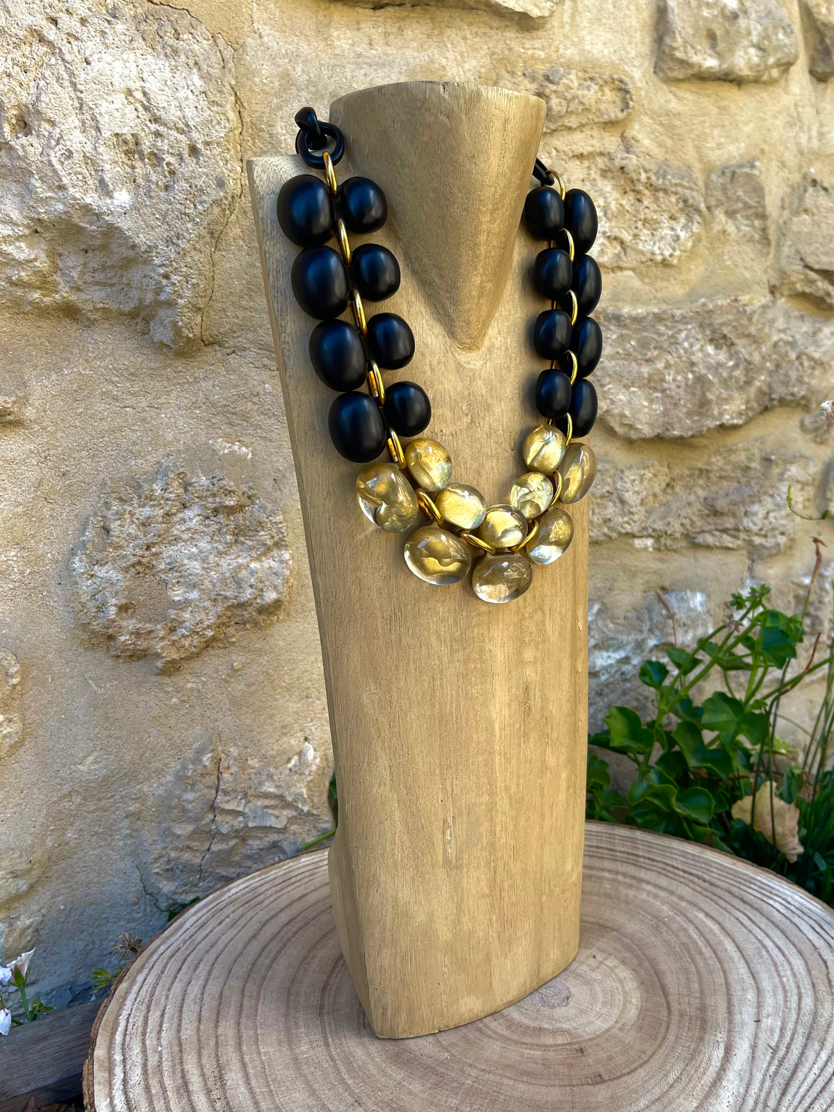 Collier ANDREA NOIR/DORÉ - Dominique Denaive