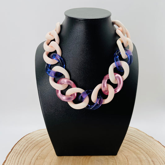 COLLIER MAILLONS rose et mauve - Francine BRAMLI