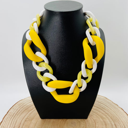 COLLIER MAILLONS Jaune et blanc - Francine BRAMLI