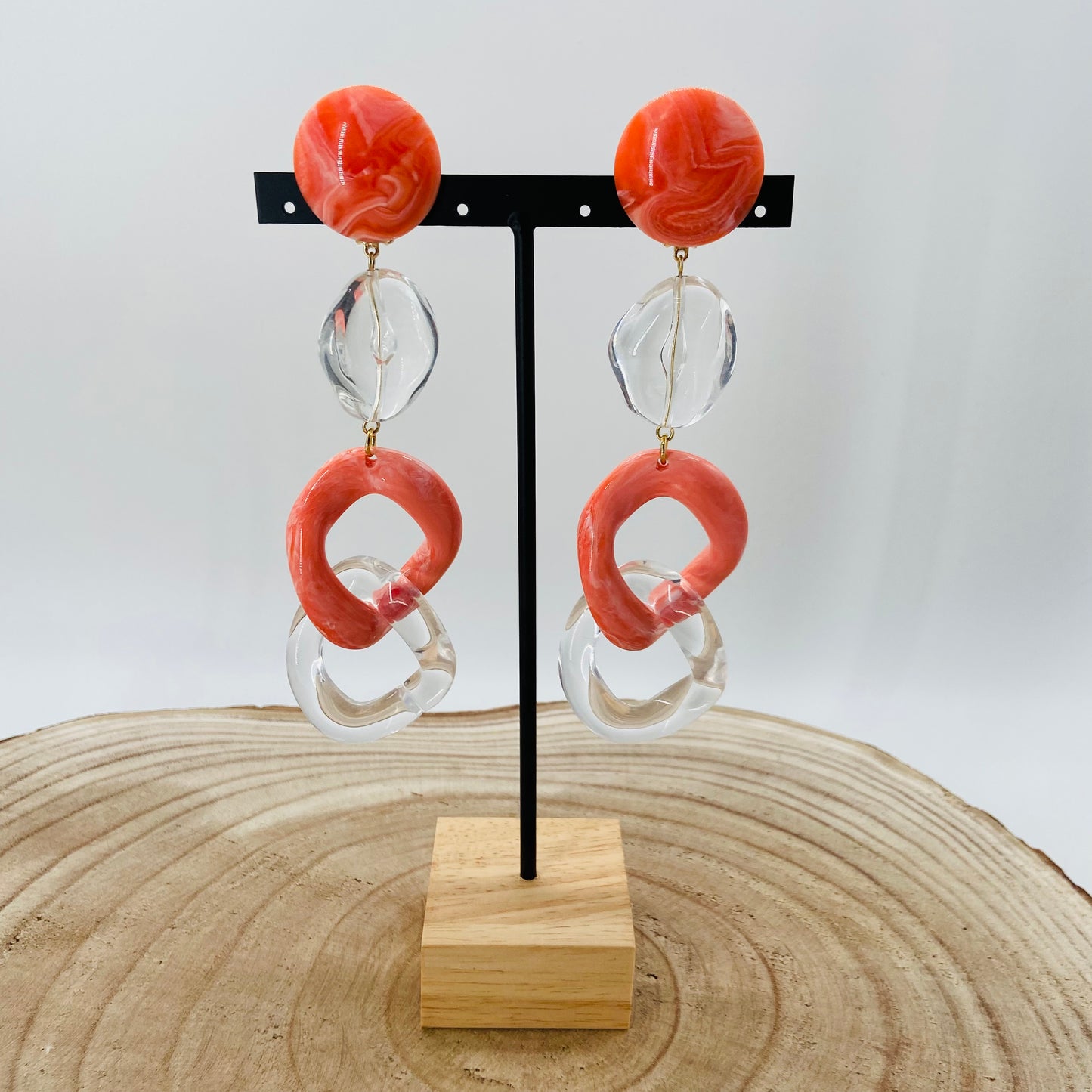 BOUCLES D'OREILLES maillons corail marbré - Francine BRAMLI