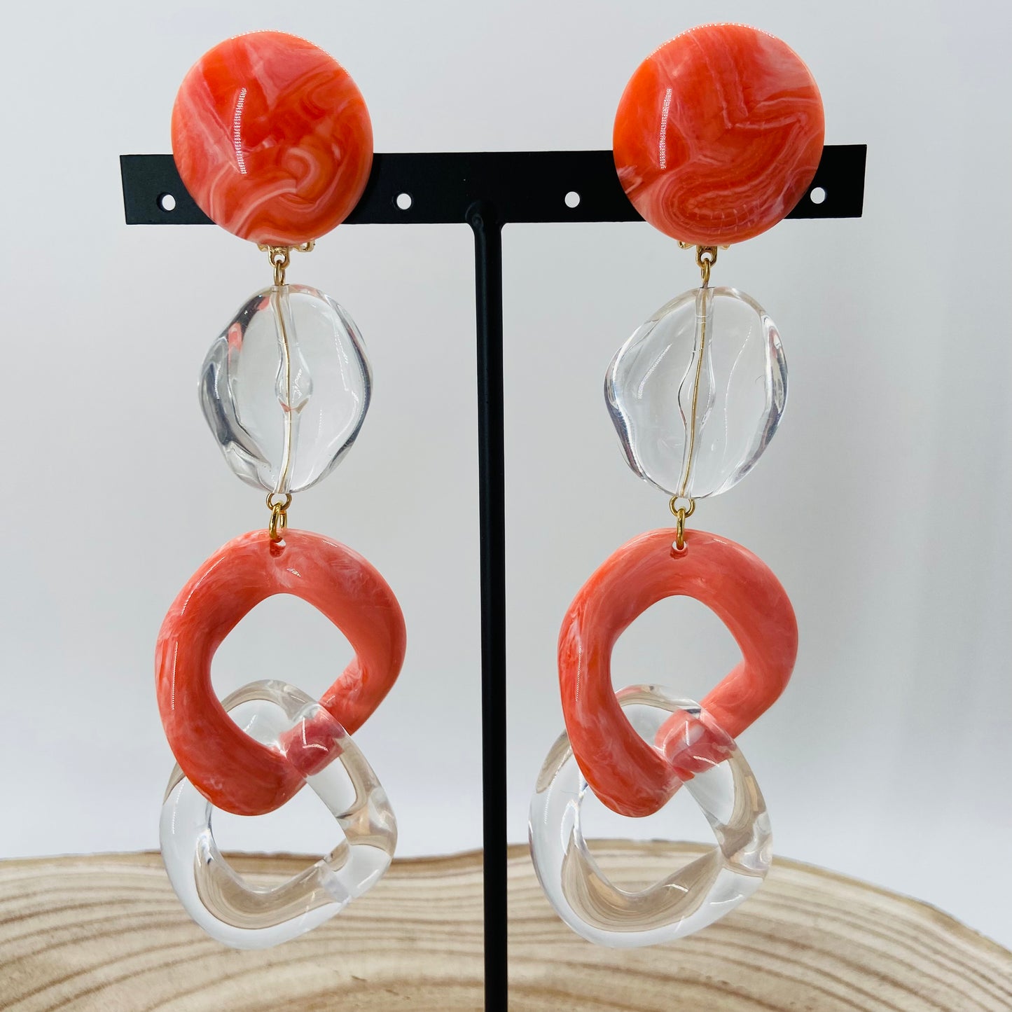 BOUCLES D'OREILLES maillons corail marbré - Francine BRAMLI