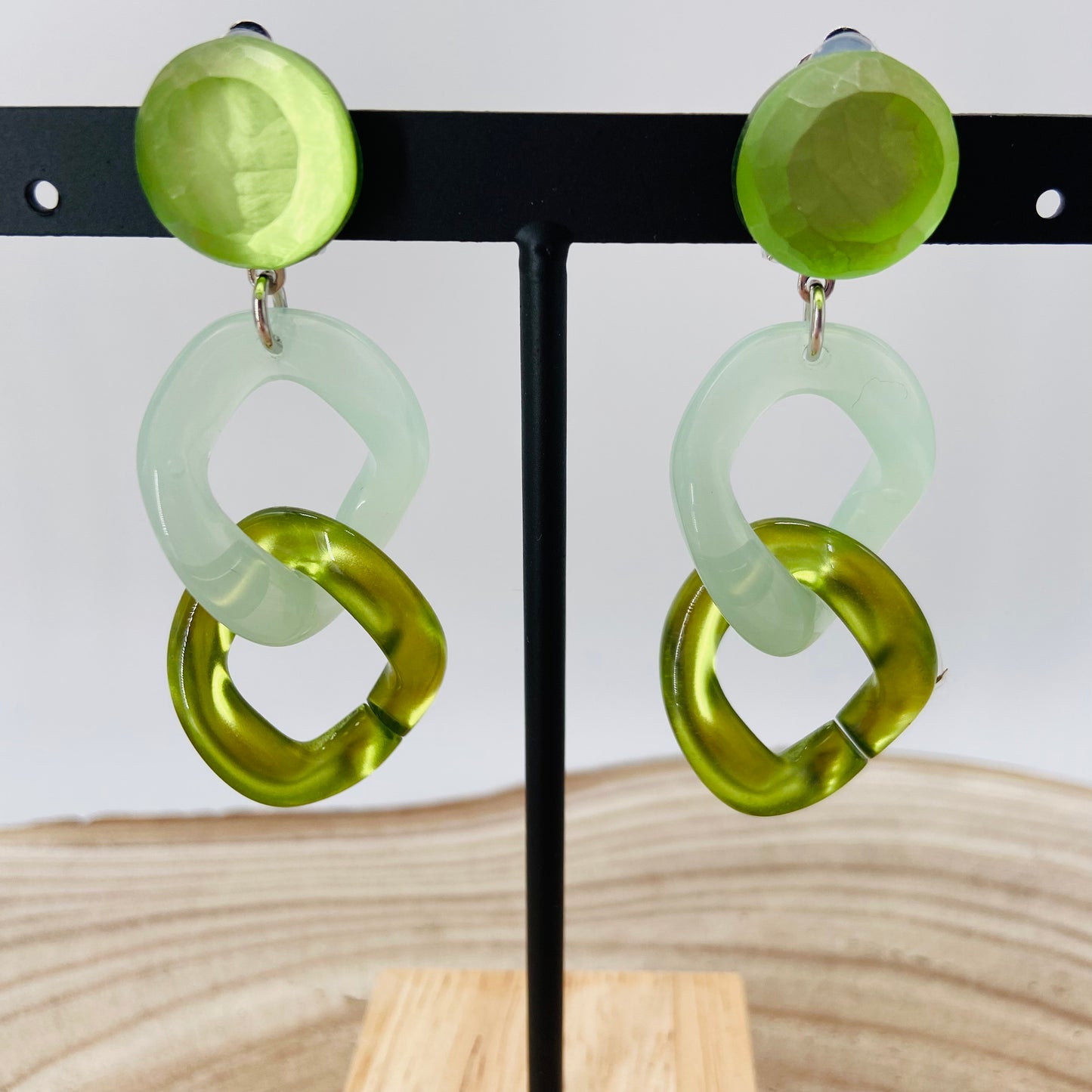 BOUCLES D'OREILLES maillons verts- Francine BRAMLI