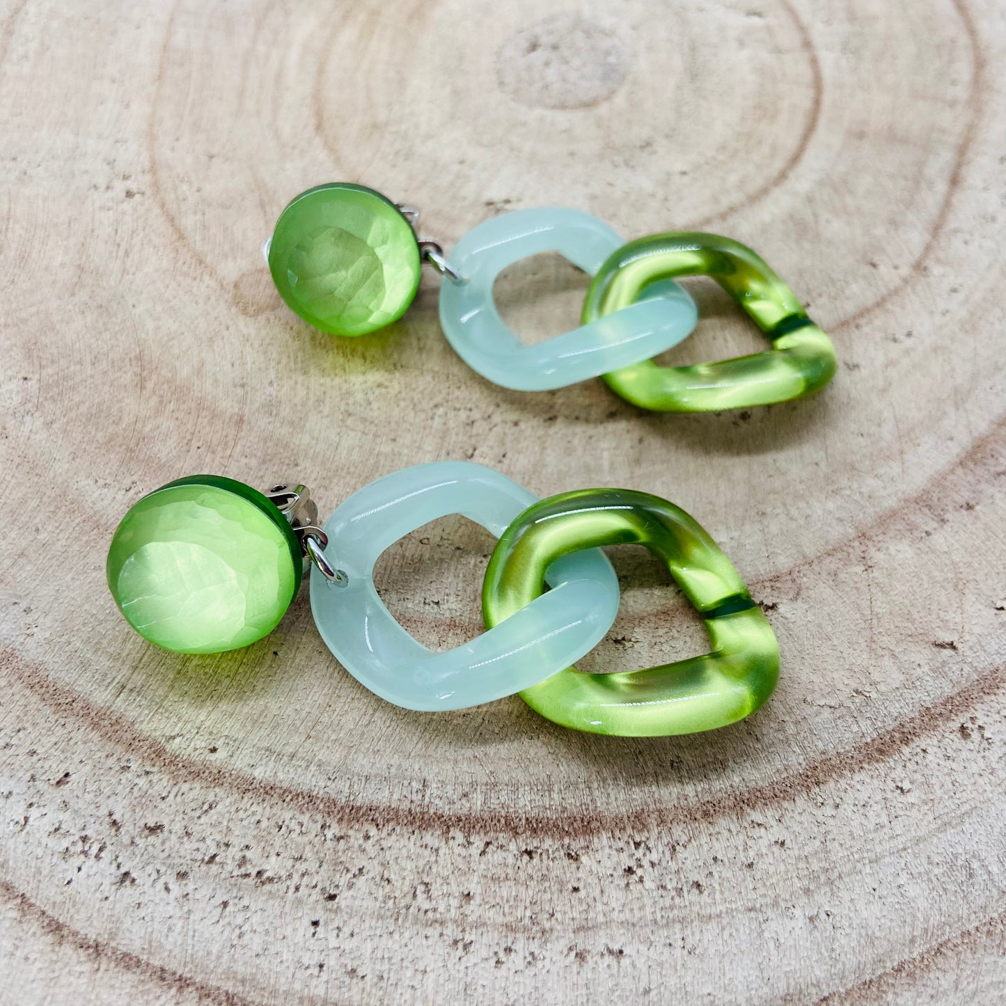 BOUCLES D'OREILLES maillons verts- Francine BRAMLI