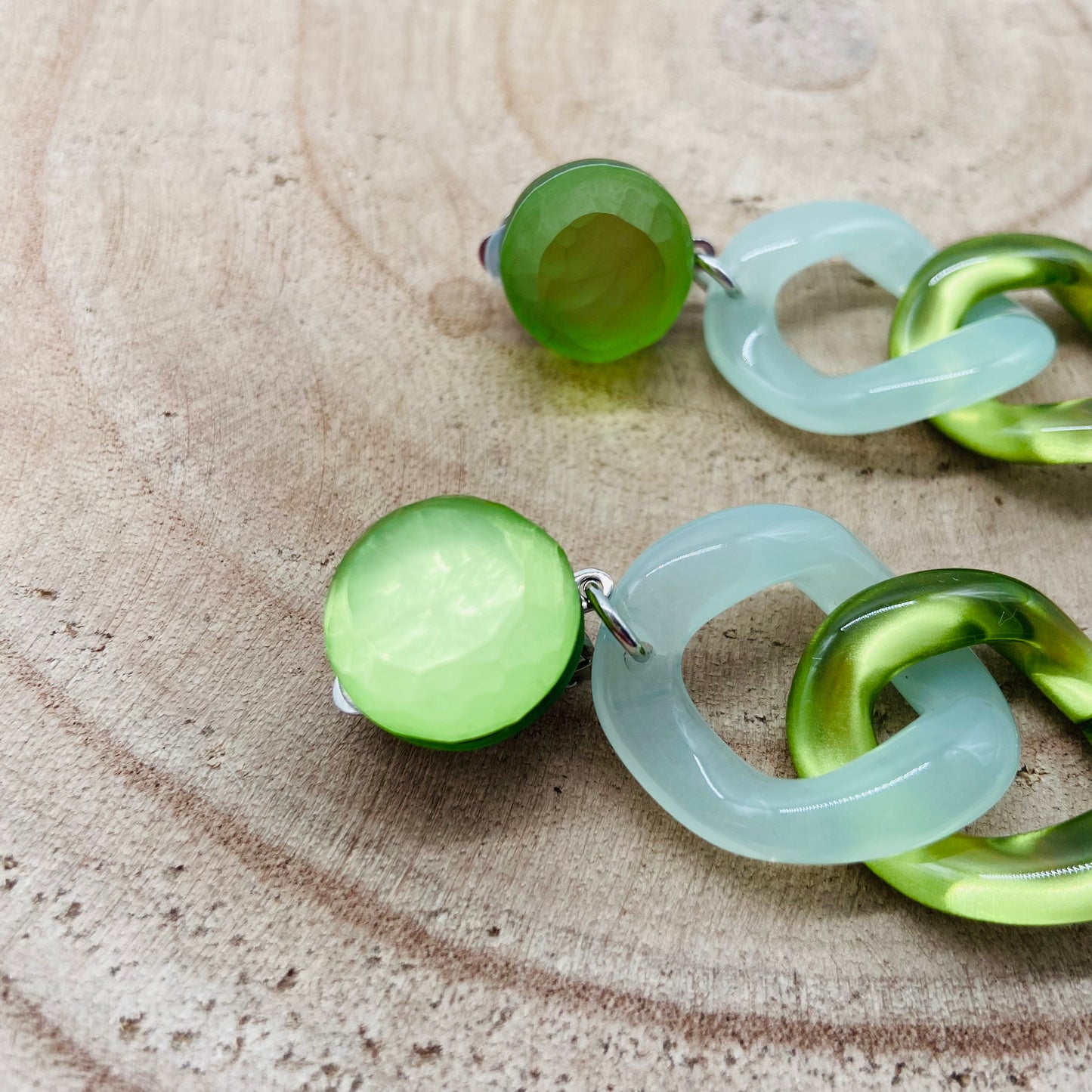 BOUCLES D'OREILLES maillons verts- Francine BRAMLI