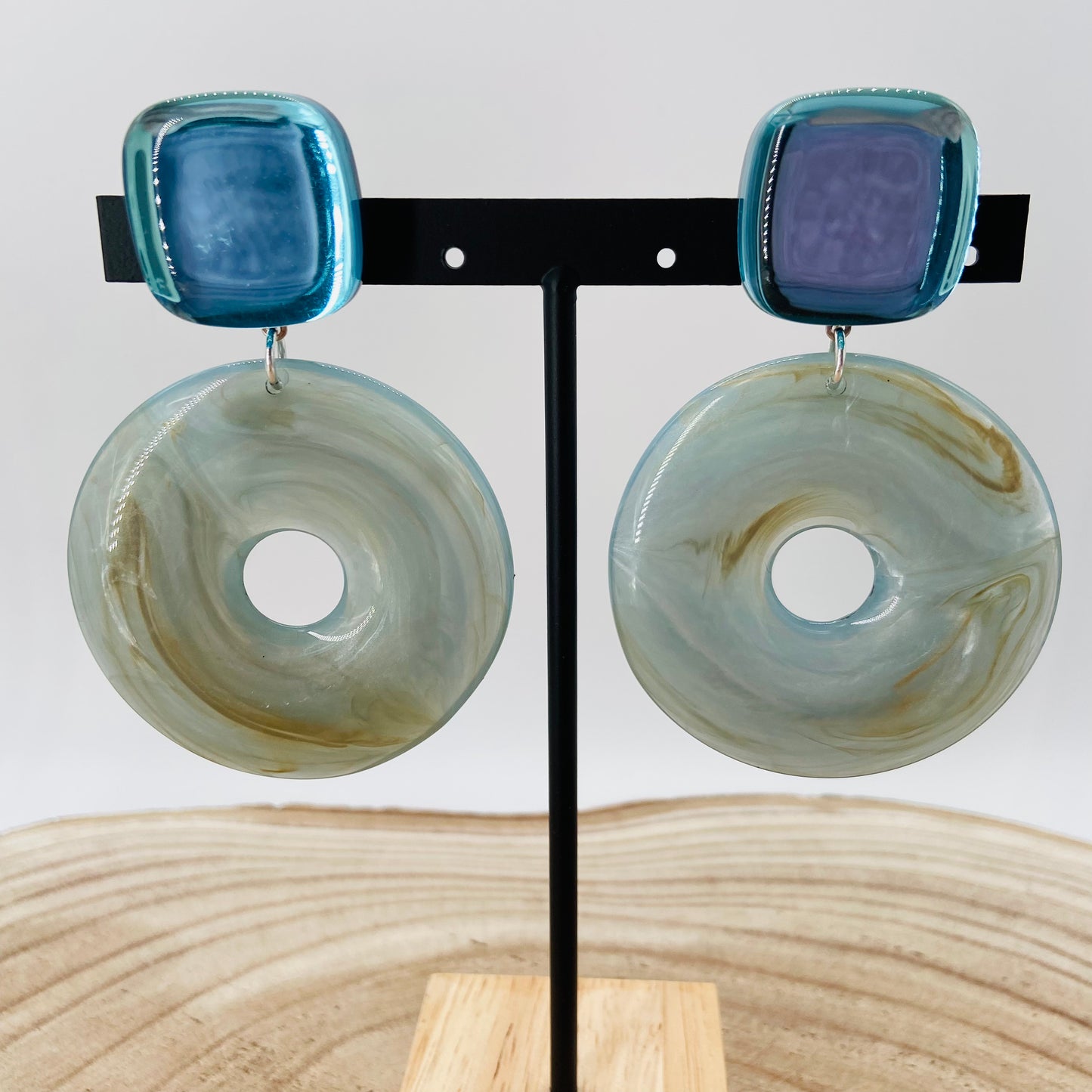 BOUCLES D'OREILLES donuts bleues - Francine BRAMLI