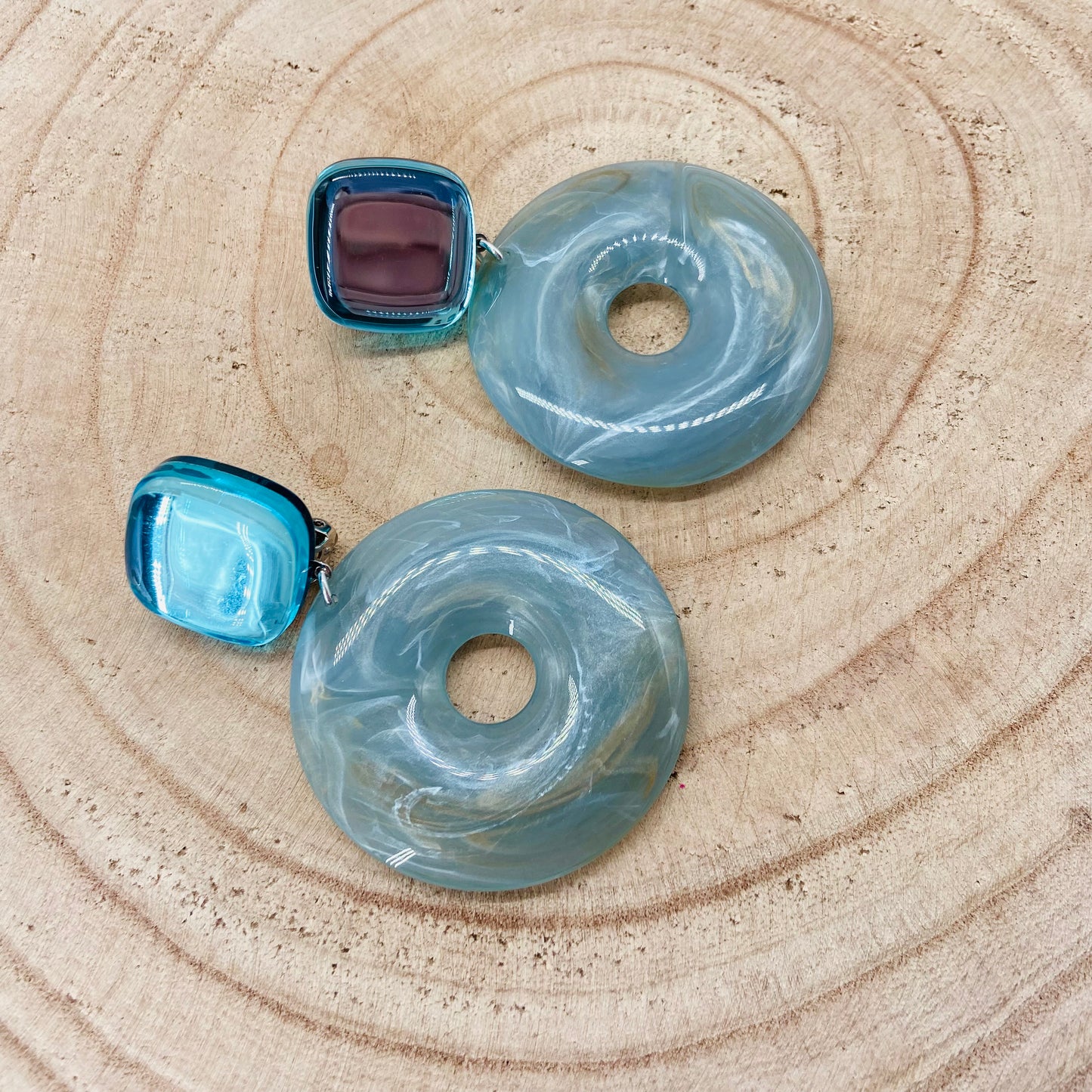 BOUCLES D'OREILLES donuts bleues - Francine BRAMLI