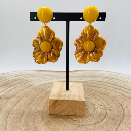 BOUCLES D'OREILLES fleurs cœurs jaunes - Francine BRAMLI