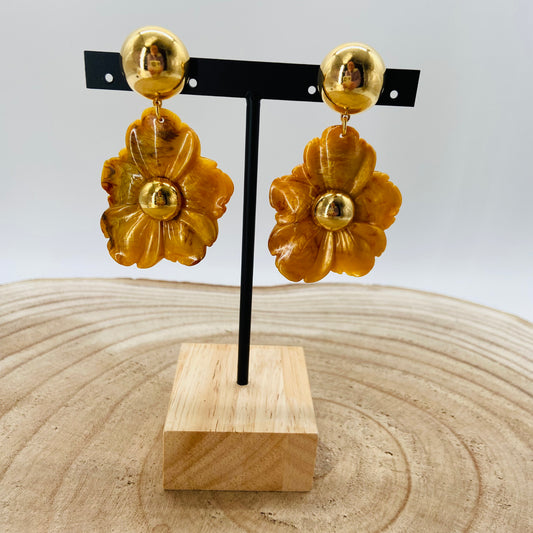 BOUCLES D'OREILLES fleurs cœurs dorés - Francine BRAMLI