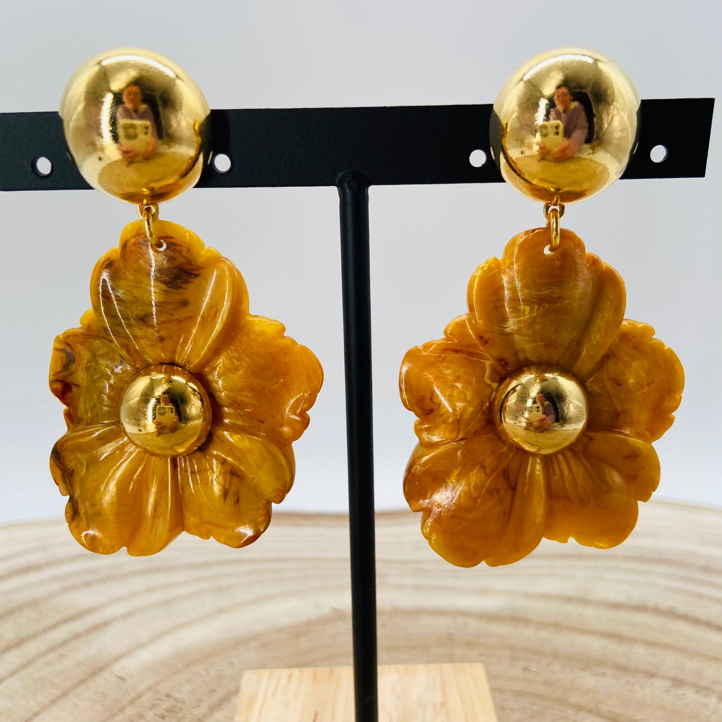 BOUCLES D'OREILLES fleurs cœurs dorés - Francine BRAMLI