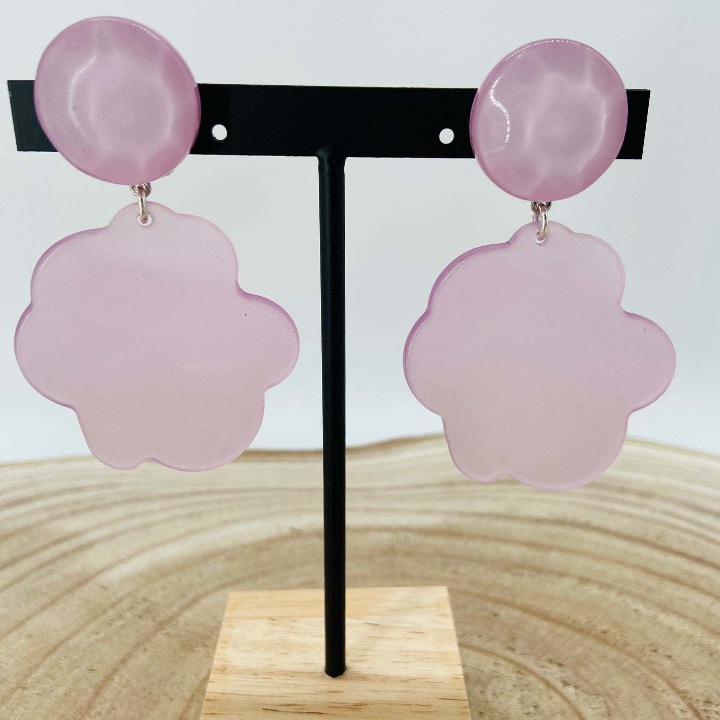 BOUCLES D'OREILLES roses nuages translucides  - Francine BRAMLI