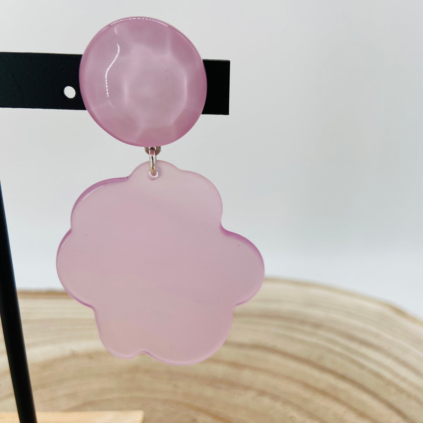 BOUCLES D'OREILLES roses nuages translucides  - Francine BRAMLI