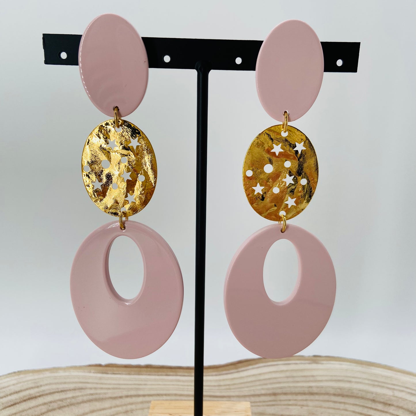 BOUCLES D'OREILLES roses métal - Francine BRAMLI