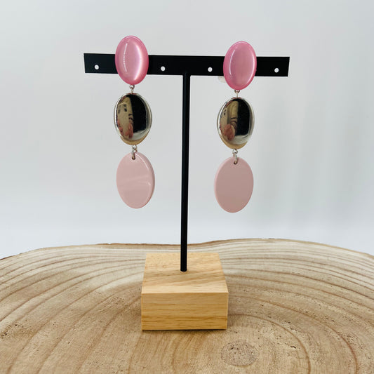 BOUCLES D'OREILLES roses et argentées - Francine BRAMLI