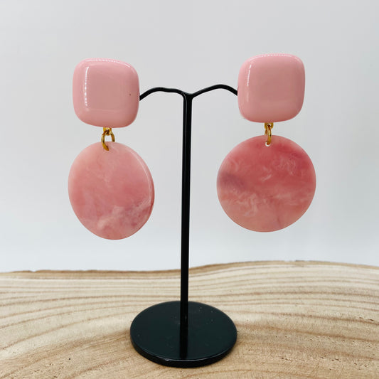 BOUCLES D'OREILLES roses claires marbrées - Francine BRAMLI