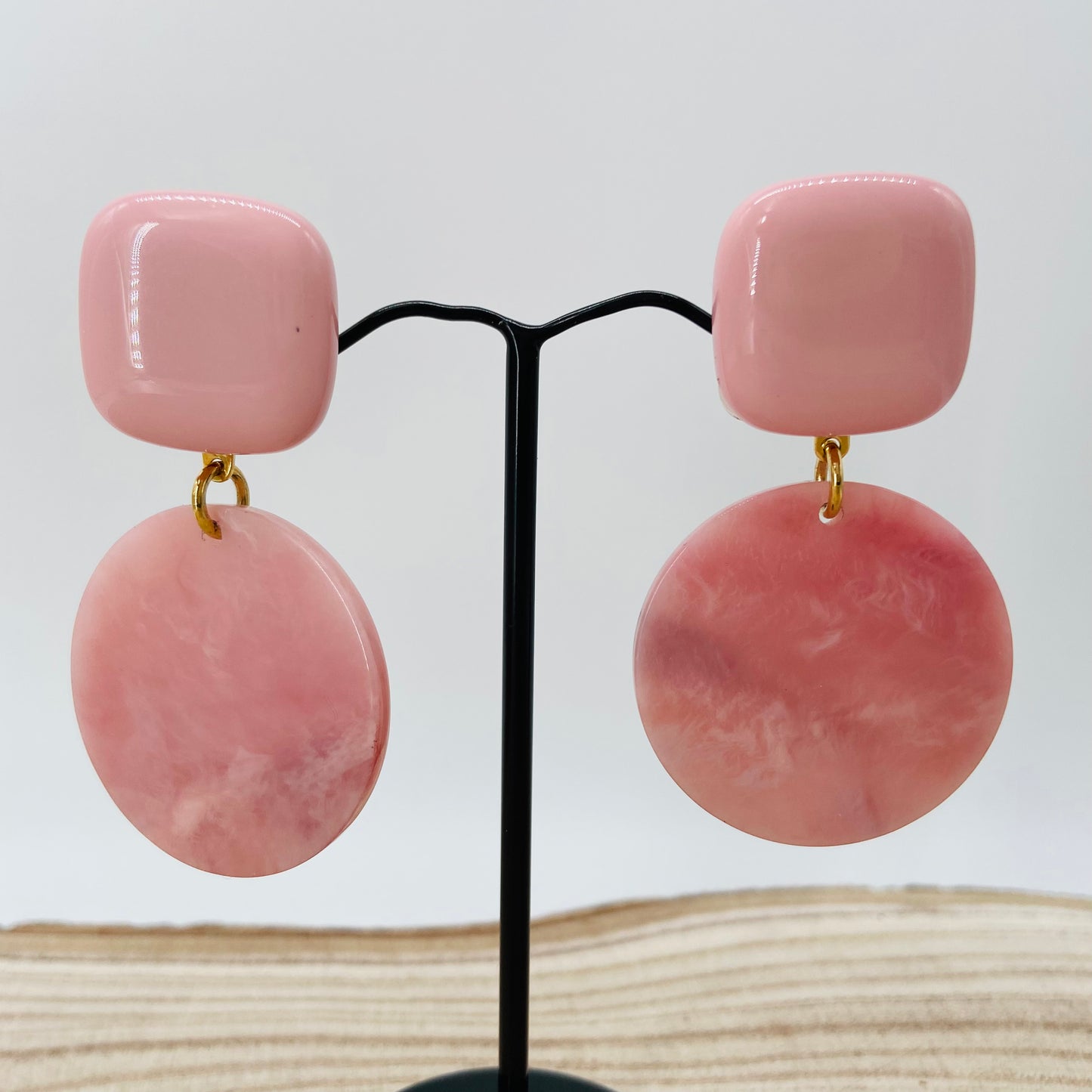 BOUCLES D'OREILLES roses claires marbrées - Francine BRAMLI