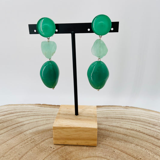 BOUCLES D'OREILLES Pierres vertes - Francine BRAMLI