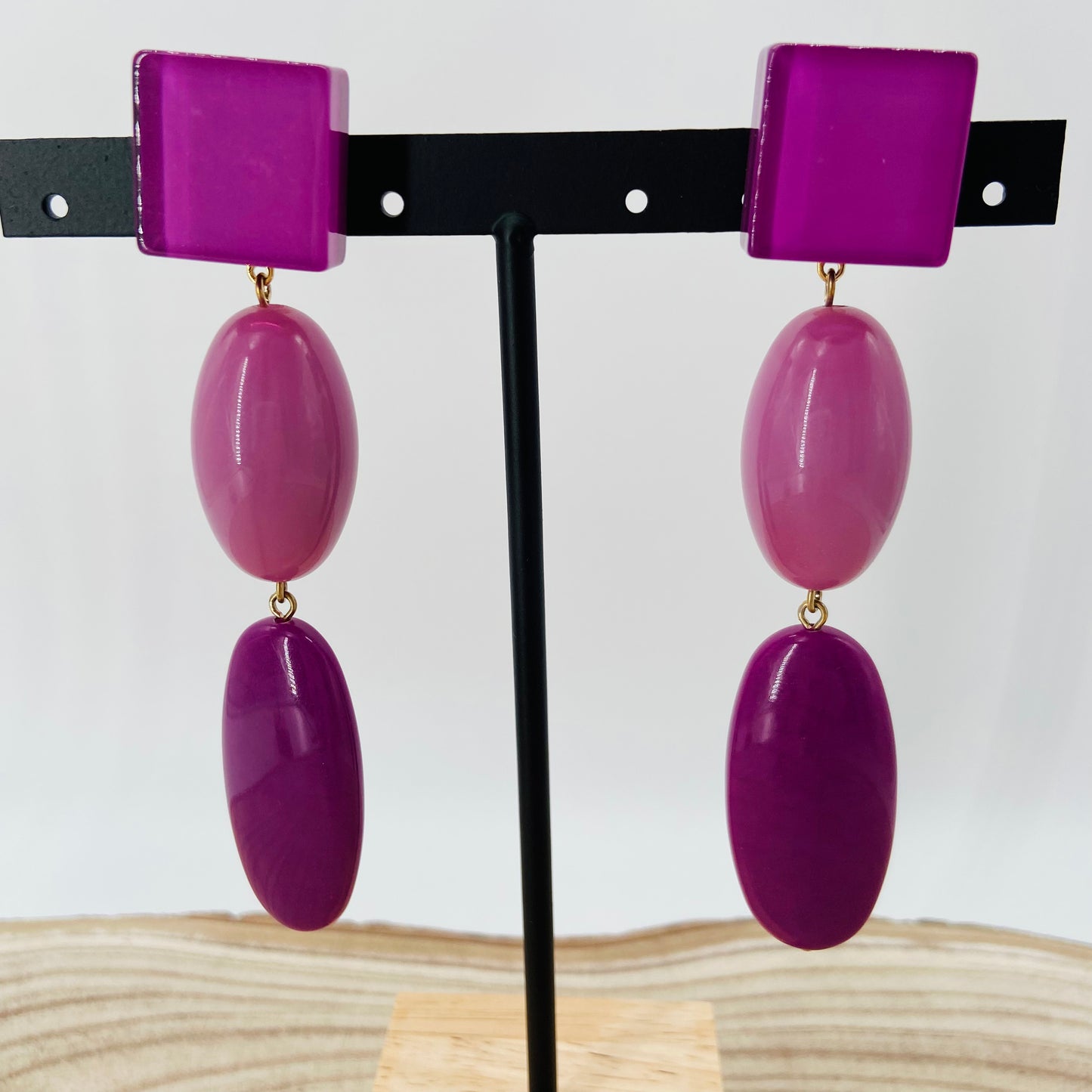 BOUCLES D'OREILLES cabochons violets - Francine BRAMLI