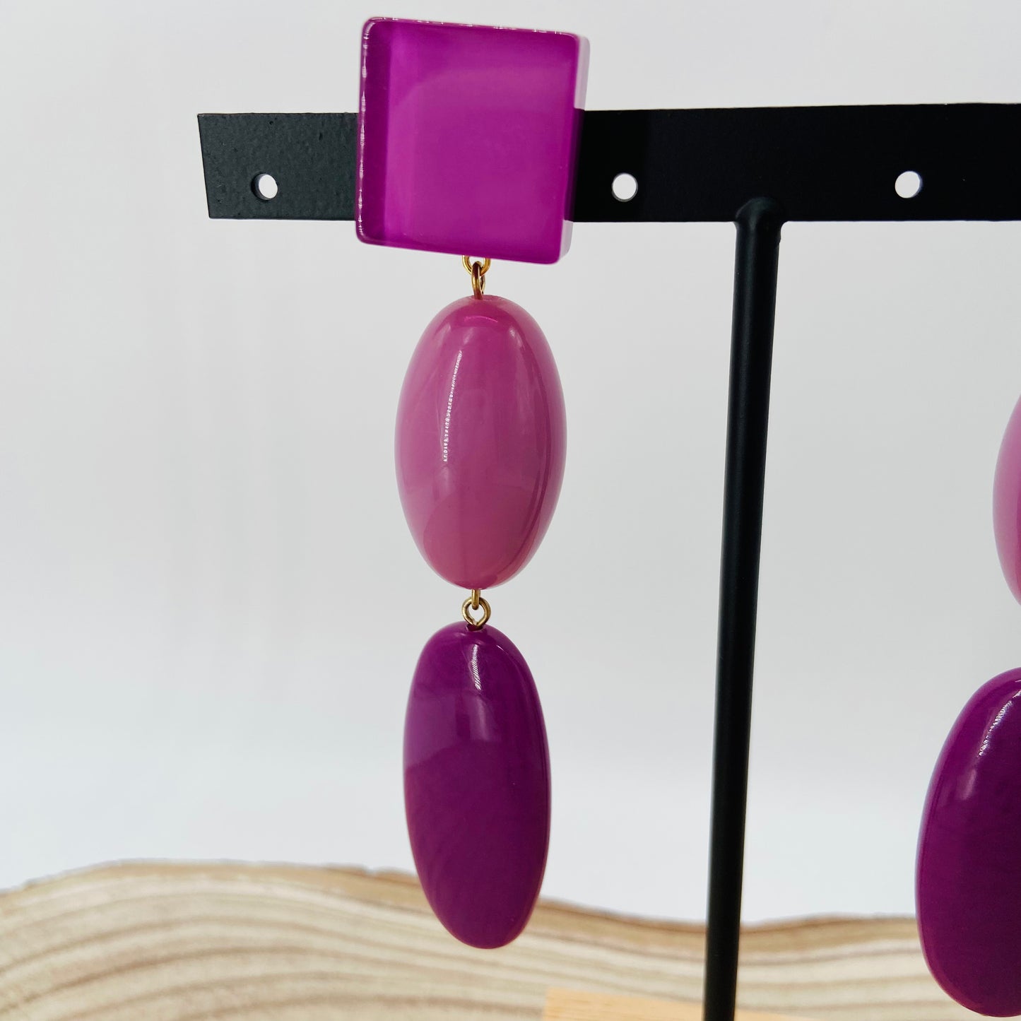 BOUCLES D'OREILLES cabochons violets - Francine BRAMLI