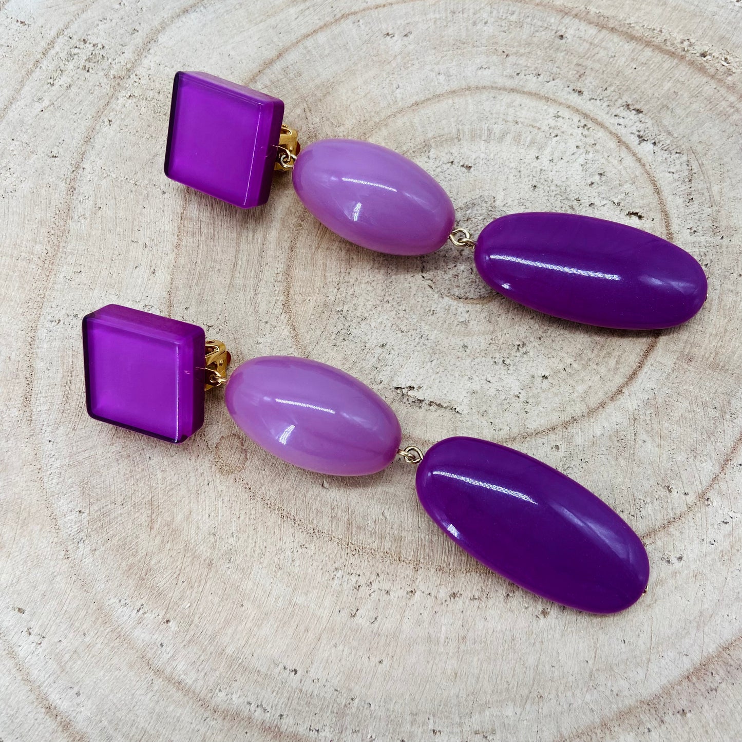 BOUCLES D'OREILLES cabochons violets - Francine BRAMLI