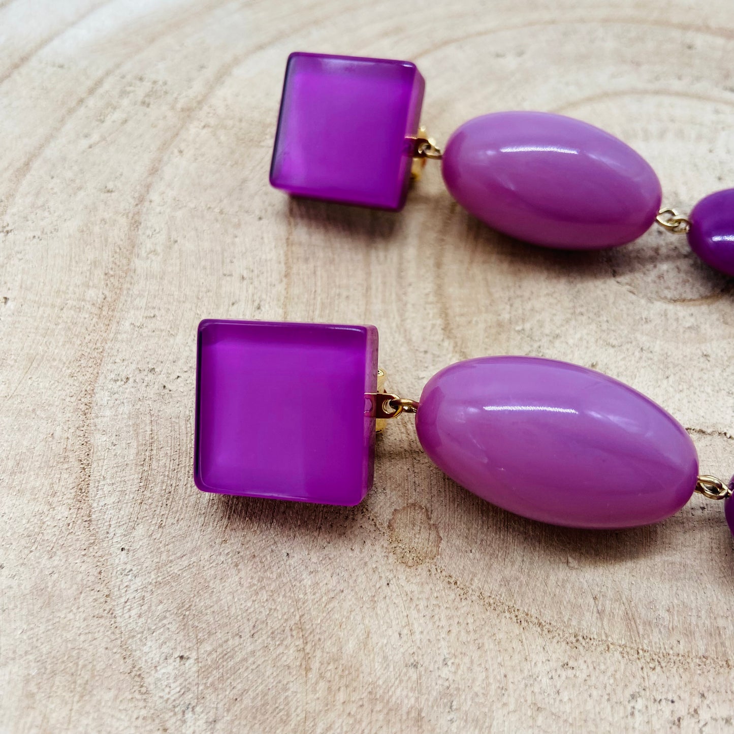 BOUCLES D'OREILLES cabochons violets - Francine BRAMLI