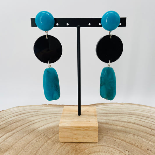 BOUCLES D'OREILLES Turquoises et noires - Francine BRAMLI