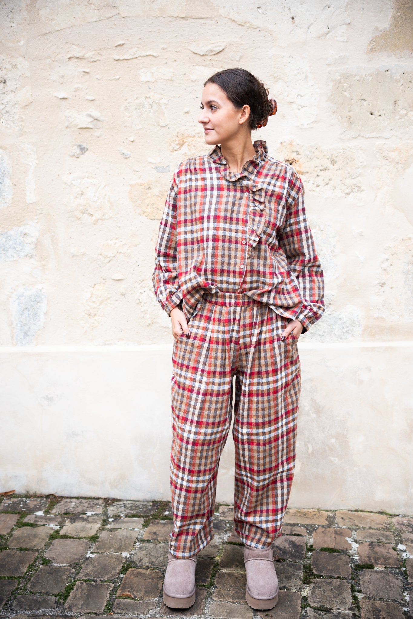 Chemise à carreaux Camel