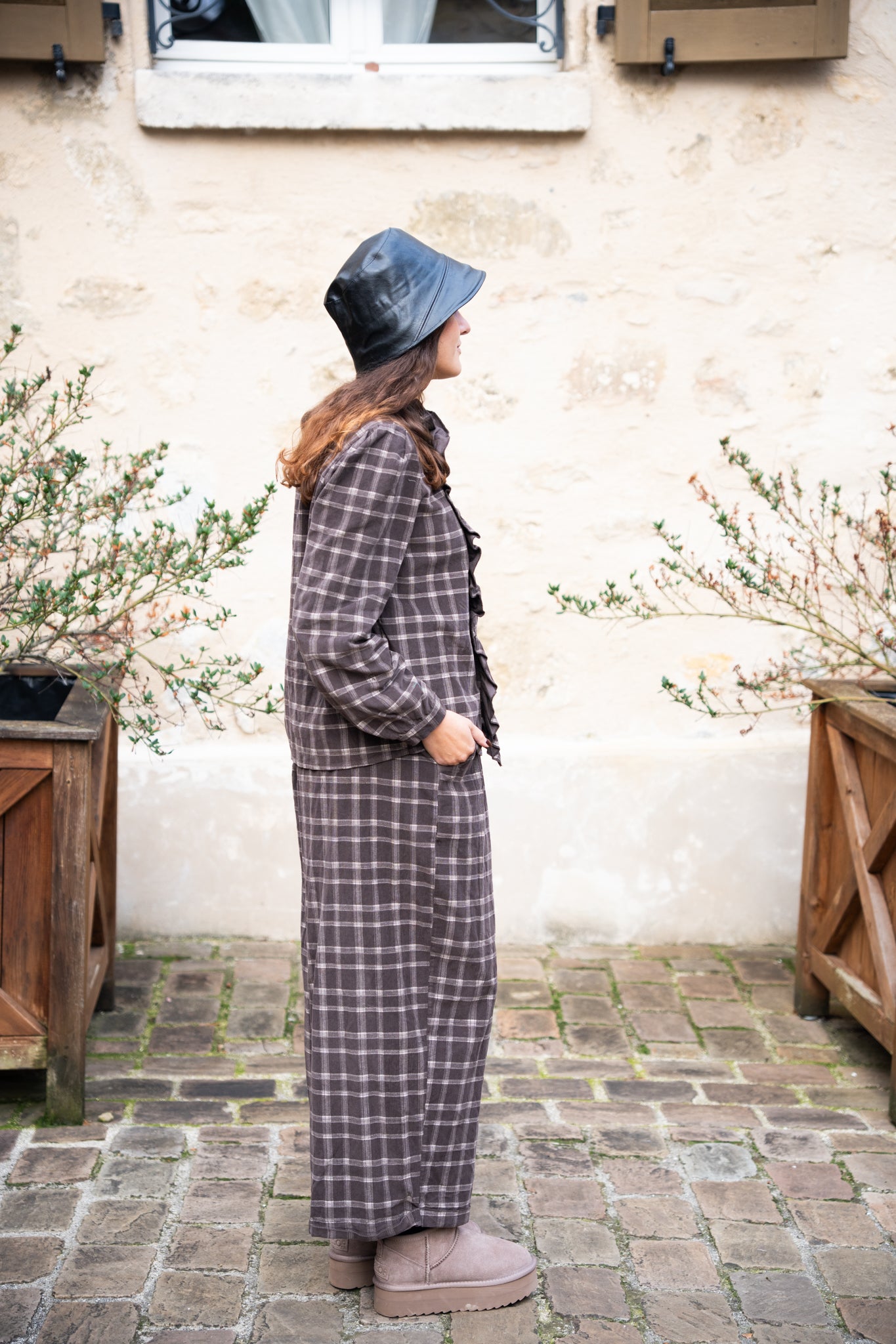 pantalon à carreaux chocolat