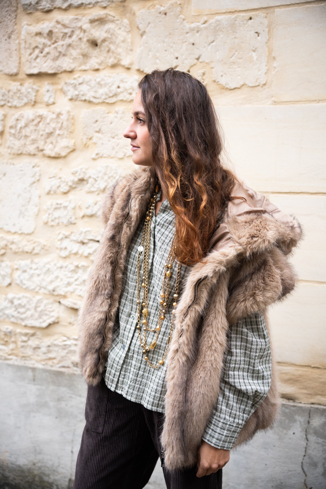 Veste fausse fourrure bison sans manche