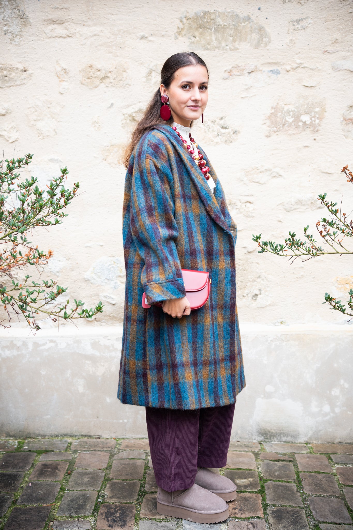 Manteau long à carreaux