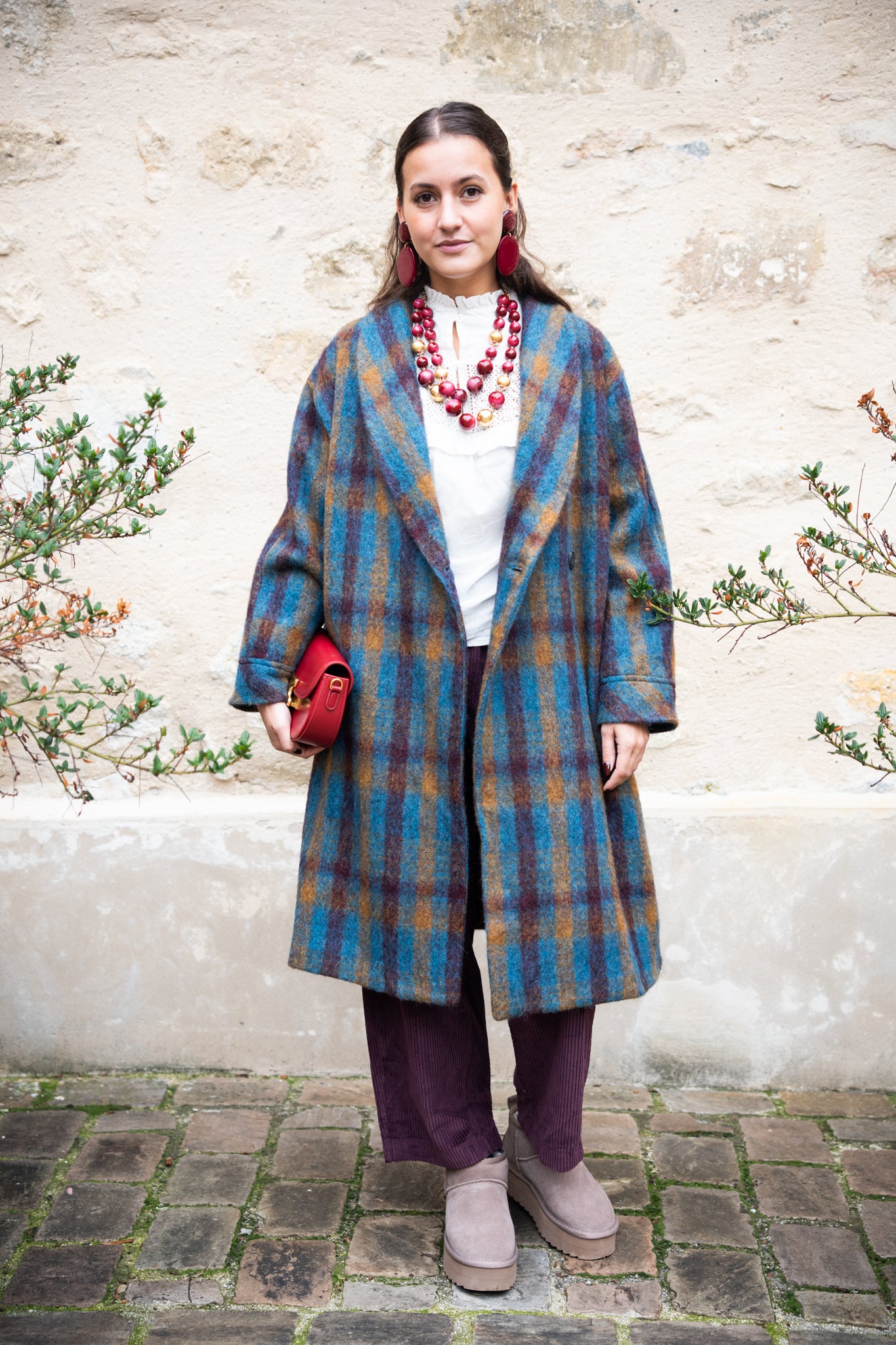 Manteau long à carreaux