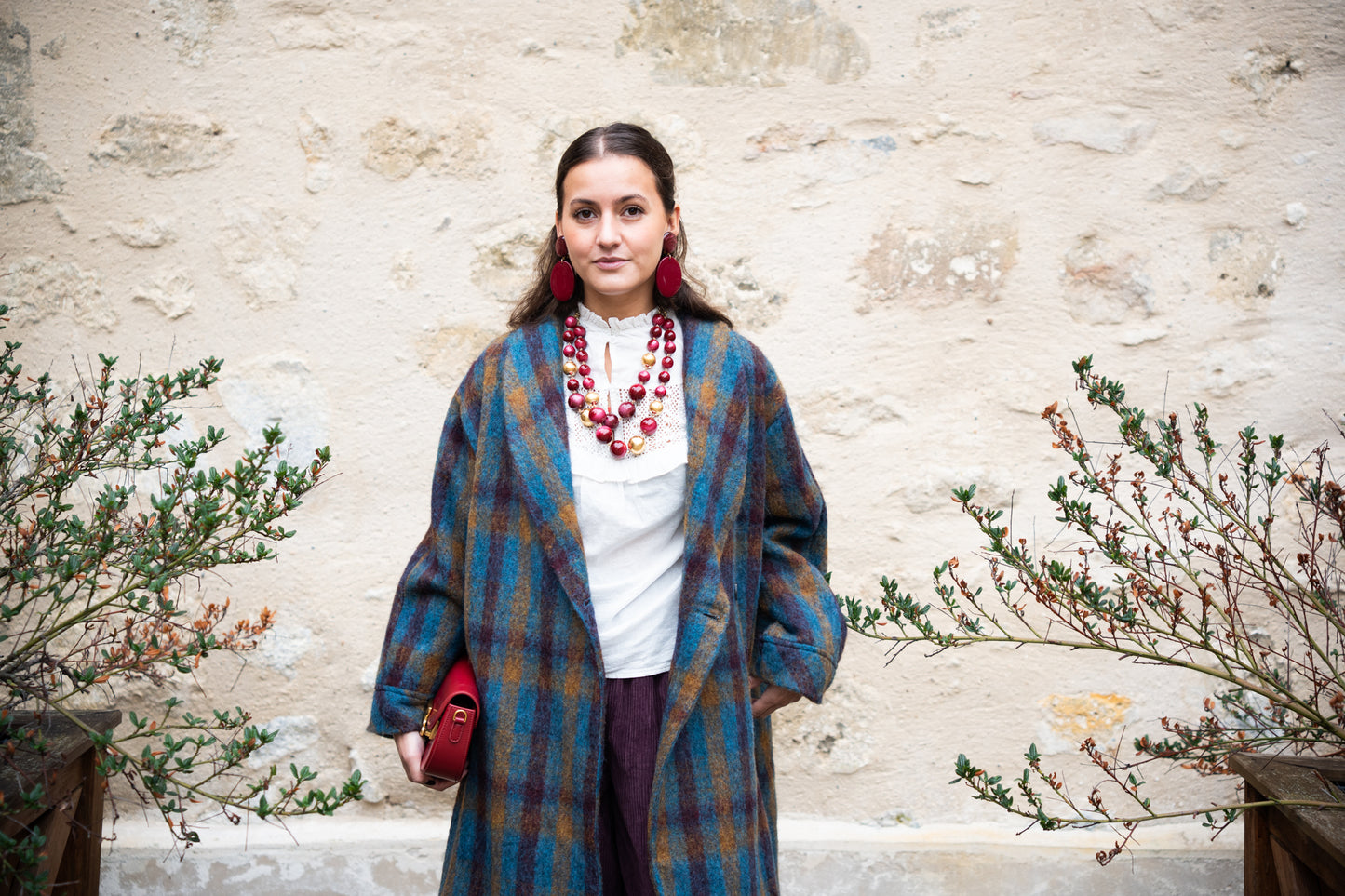 Manteau long à carreaux