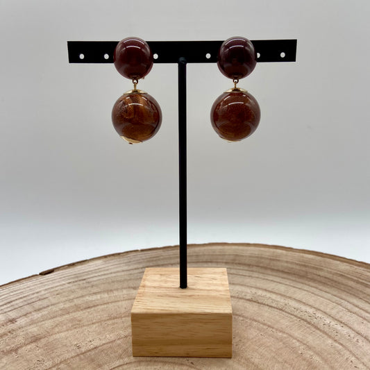 Boucles d'oreilles Boules Marron - Francine BRAMLI