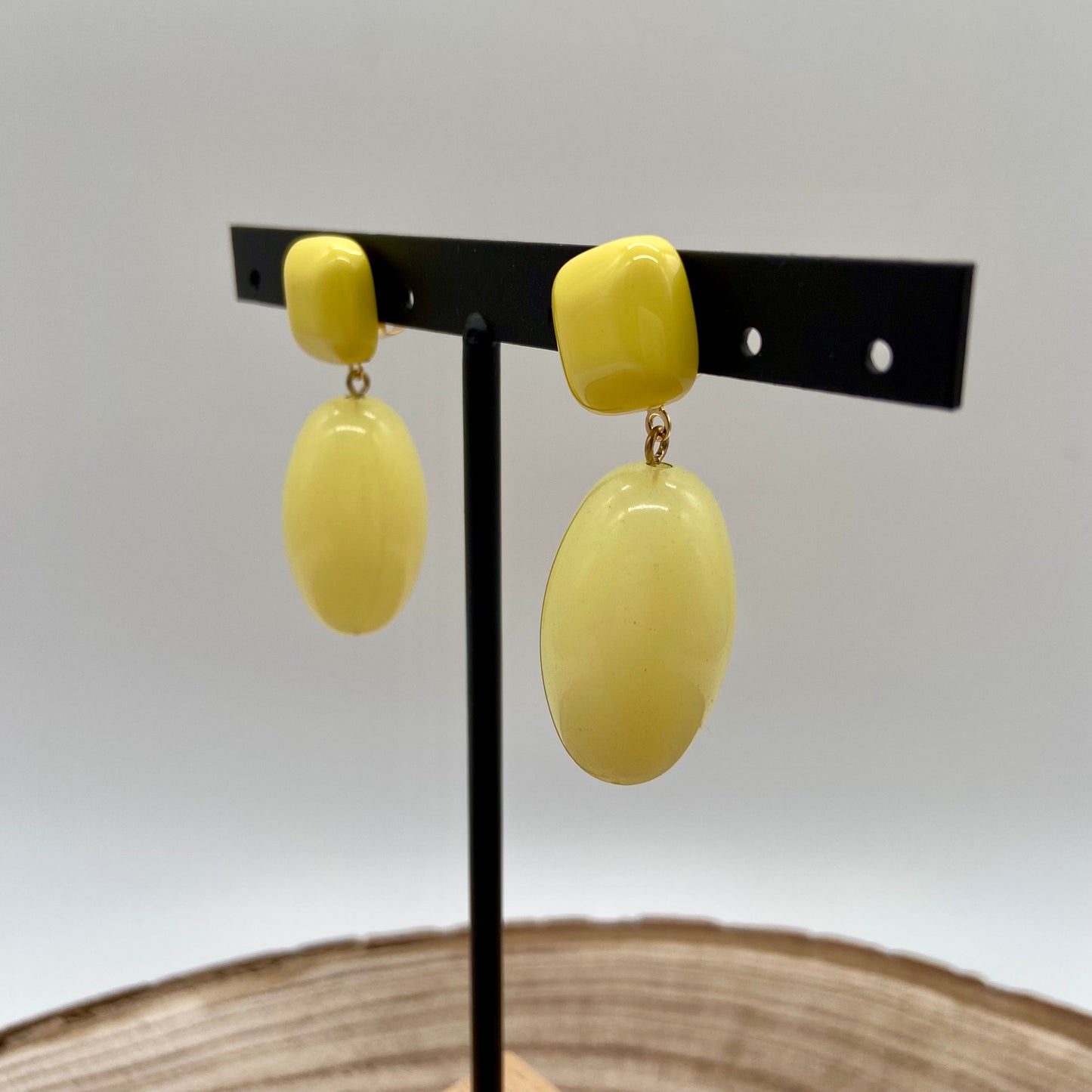 Boucles d'oreilles boules ovales jaunes - Francine BRAMLI